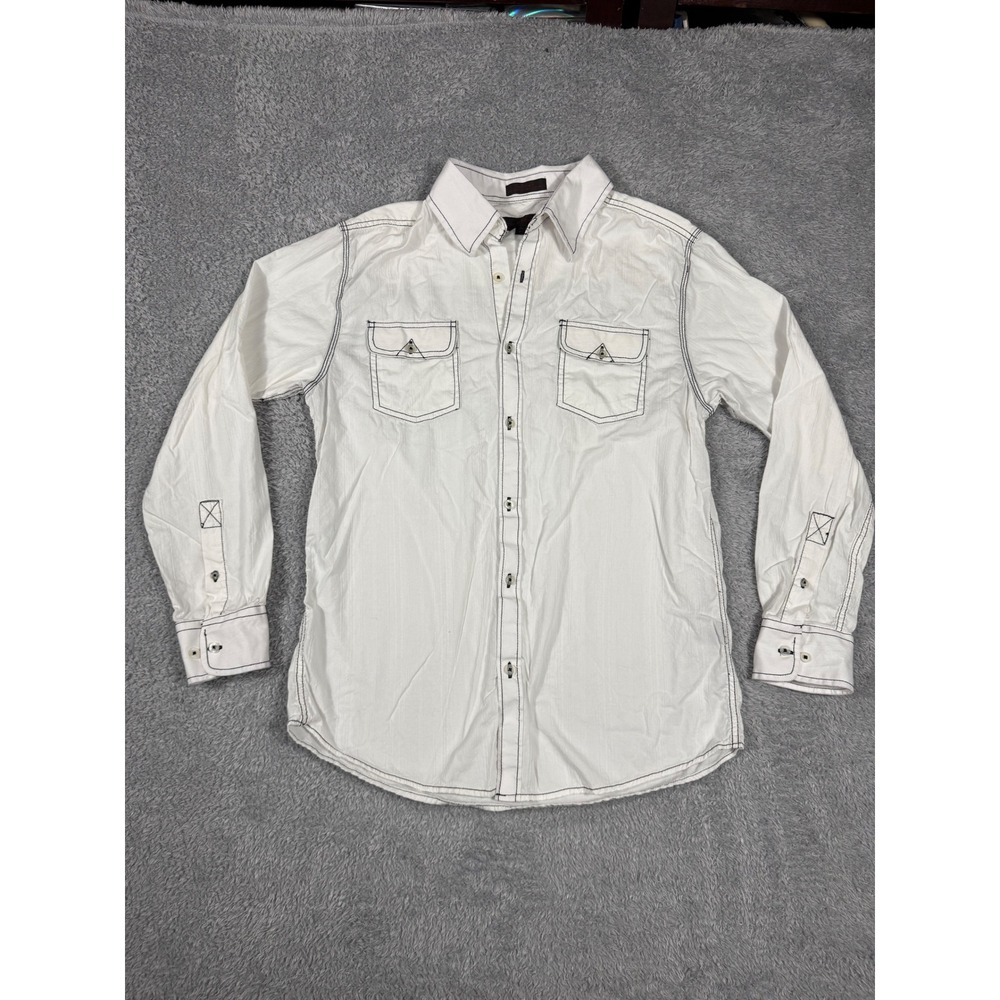 Michael Brandon Button Down Mens Medium White Y2K Contrast Stitch Long Sleeve